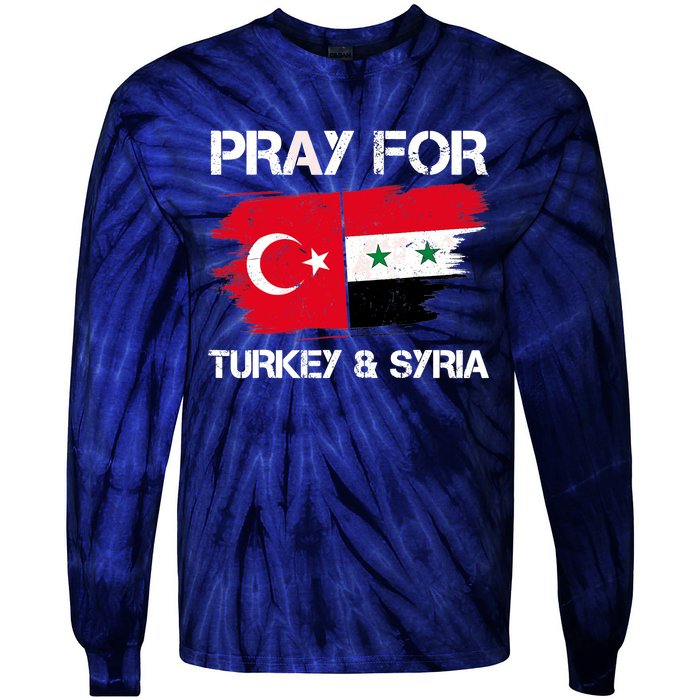 Pray For Turkey & Syria Flag Earthquake In Turkey Syria Tie-Dye Long Sleeve Shirt