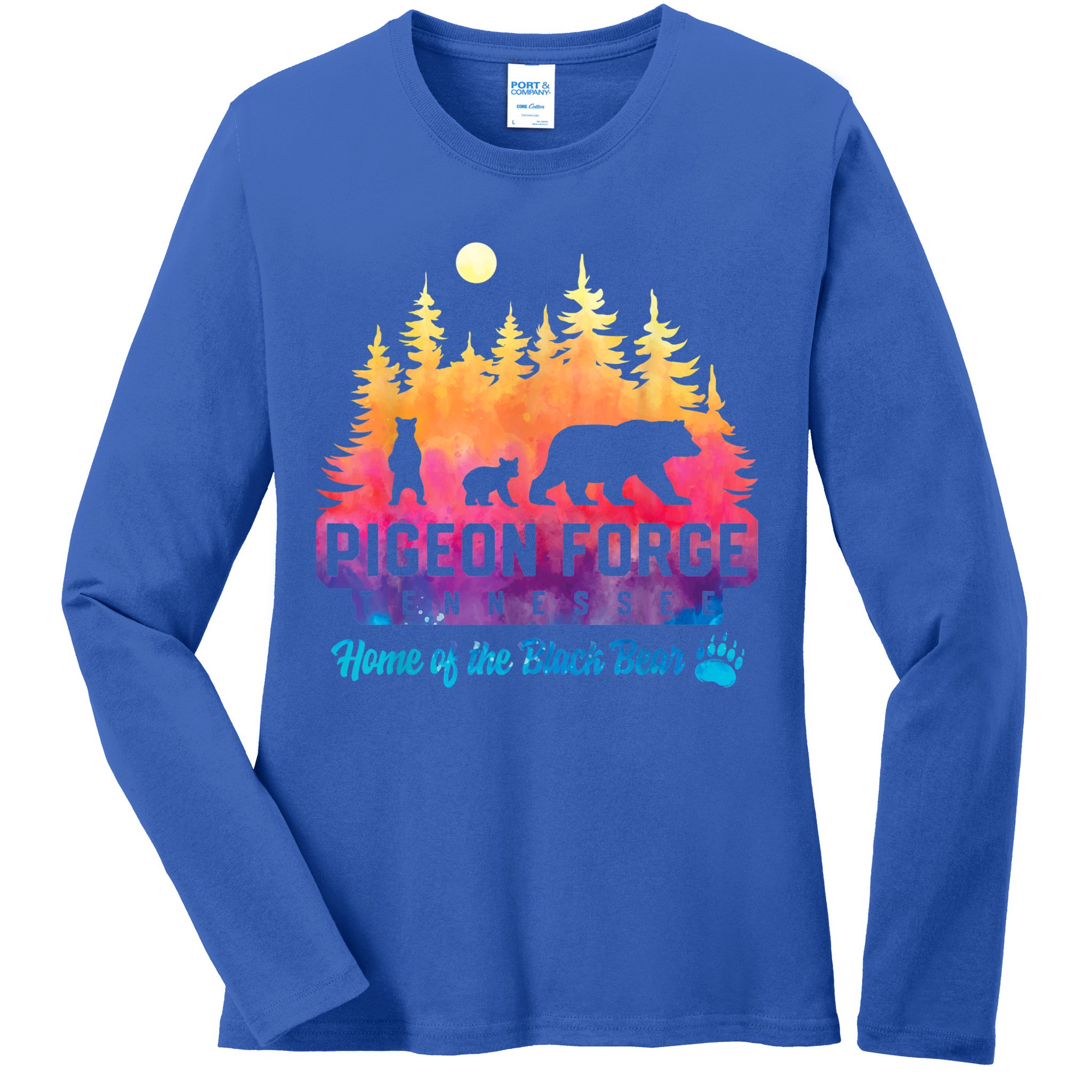 Pigeon Forge Tennessee Bear Great Smoky Mountains Tie Dye Ladies Long Sleeve Shirt