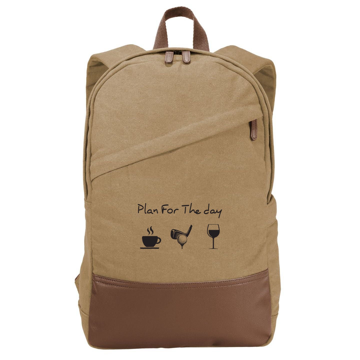 Plan For The Day Coffee Golf Wine Cotton Canvas Backpack