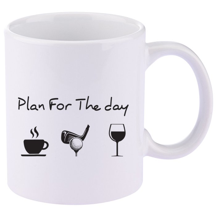 Plan For The Day Coffee Golf Wine 11oz C Handle Ceramic Mug