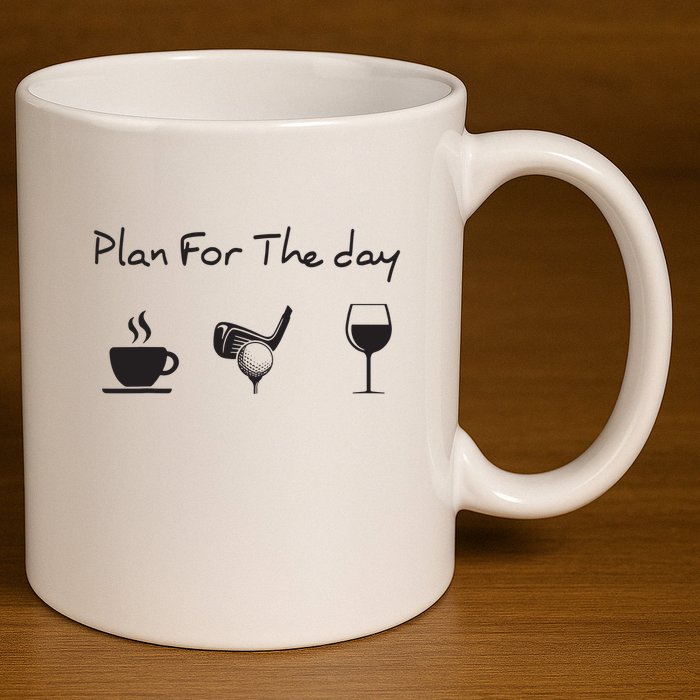 Plan For The Day Coffee Golf Wine 11oz C Handle Ceramic Mug