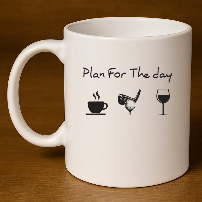 Plan For The Day Coffee Golf Wine 11oz C Handle Ceramic Mug