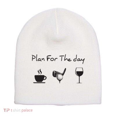 Plan For The Day Coffee Golf Wine Short Acrylic Beanie