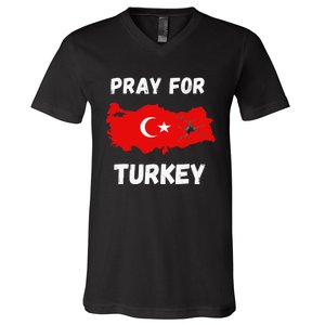 Pray For Turkey & Syria Flag Earthquake In Turkey Syria V-Neck T-Shirt