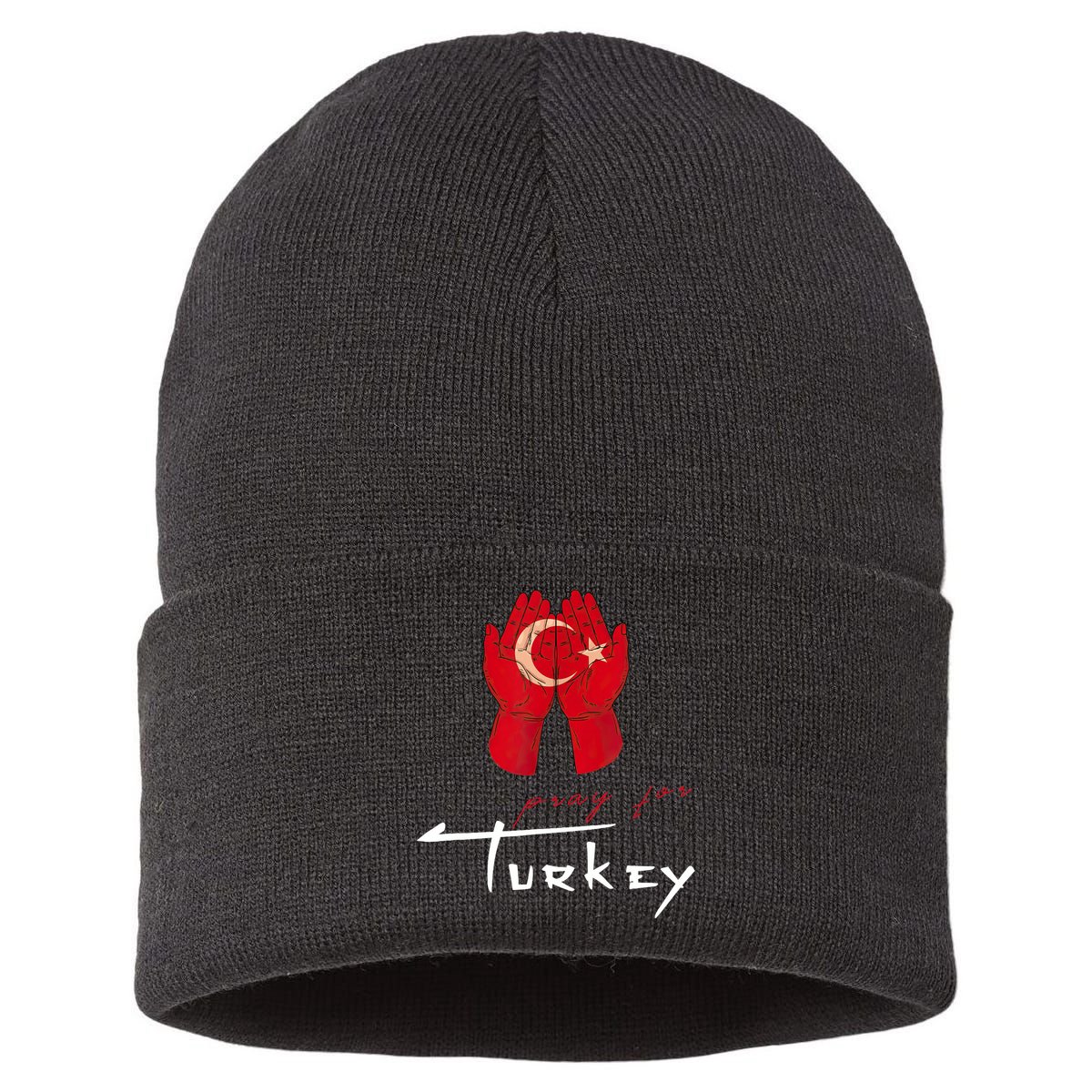Pray For Turkey & Syria Flag Earthquake In Turkey Syria Sustainable Knit Beanie