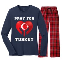 Pray For Turkey Earthquake Turkey Heart Flag Women's Long Sleeve Flannel Pajama Set 