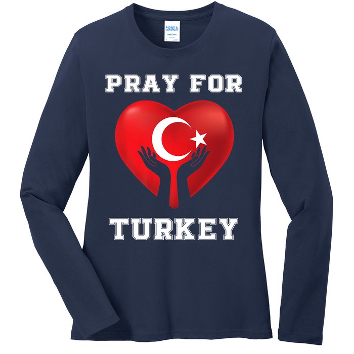 Pray For Turkey Earthquake Turkey Heart Flag Ladies Long Sleeve Shirt