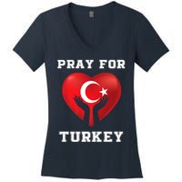 Pray For Turkey Earthquake Turkey Heart Flag Women's V-Neck T-Shirt