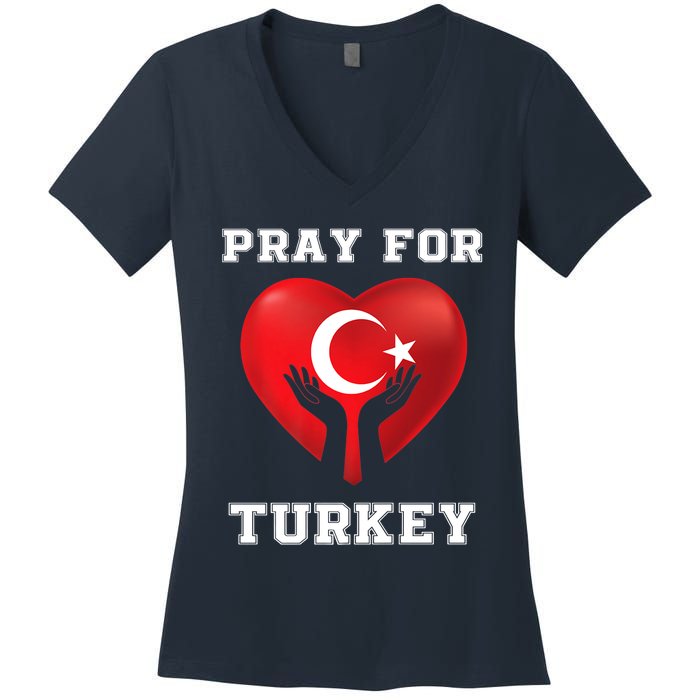 Pray For Turkey Earthquake Turkey Heart Flag Women's V-Neck T-Shirt