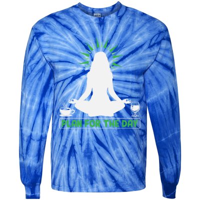 Plan For The Day Yoga Stretching Meditation Coffee Wine Meaningful Gift Tie-Dye Long Sleeve Shirt