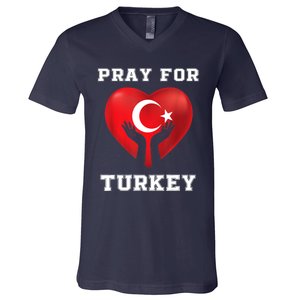 Pray For Turkey Earthquake Turkey Heart Flag V-Neck T-Shirt