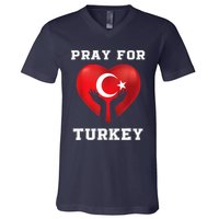 Pray For Turkey Earthquake Turkey Heart Flag V-Neck T-Shirt