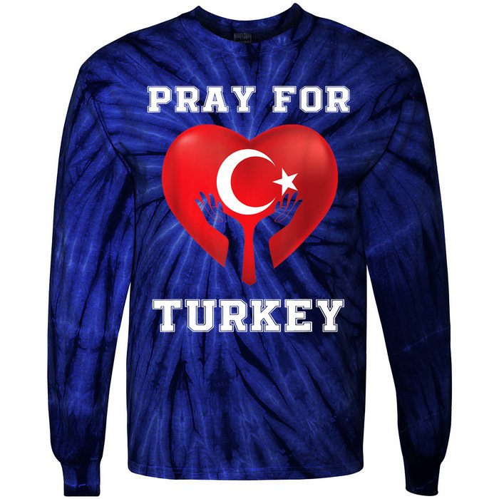 Pray For Turkey Earthquake Turkey Heart Flag Tie-Dye Long Sleeve Shirt