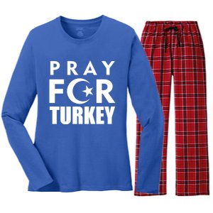 Pray For Turkey Pray For Türkiye I Stand With Turkey Flag Gift Women's Long Sleeve Flannel Pajama Set 