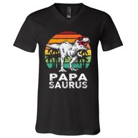 Papasaurus Funny T Rex Dinosaur Papa Saurus Family Matching V-Neck T-Shirt