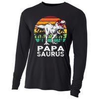 Papasaurus Funny T Rex Dinosaur Papa Saurus Family Matching Cooling Performance Long Sleeve Crew