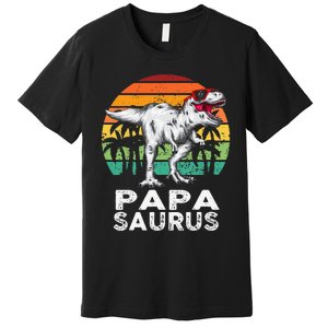 Papasaurus Funny T Rex Dinosaur Papa Saurus Family Matching Premium T-Shirt