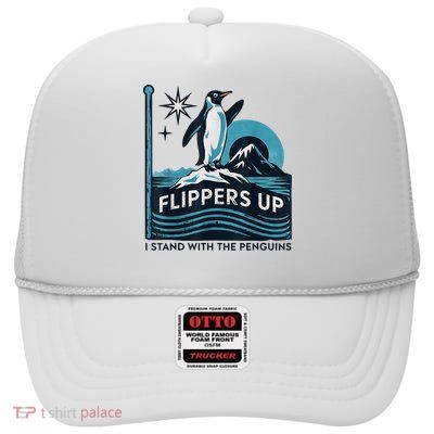Penguin Flippers Up I Stand With The Penguins High Crown Mesh Back Trucker Hat