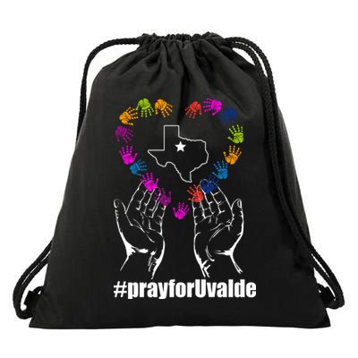 Pray For Uvalde Colorful Handprints Drawstring Bag