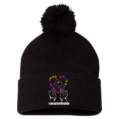 Pray For Uvalde Colorful Handprints Pom Pom 12in Knit Beanie
