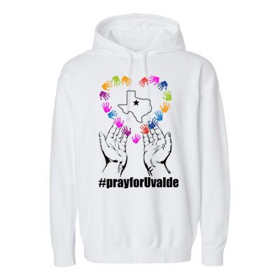 Pray For Uvalde Colorful Handprints Garment-Dyed Fleece Hoodie