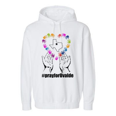 Pray For Uvalde Colorful Handprints Garment-Dyed Fleece Hoodie