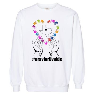 Pray For Uvalde Colorful Handprints Garment-Dyed Sweatshirt