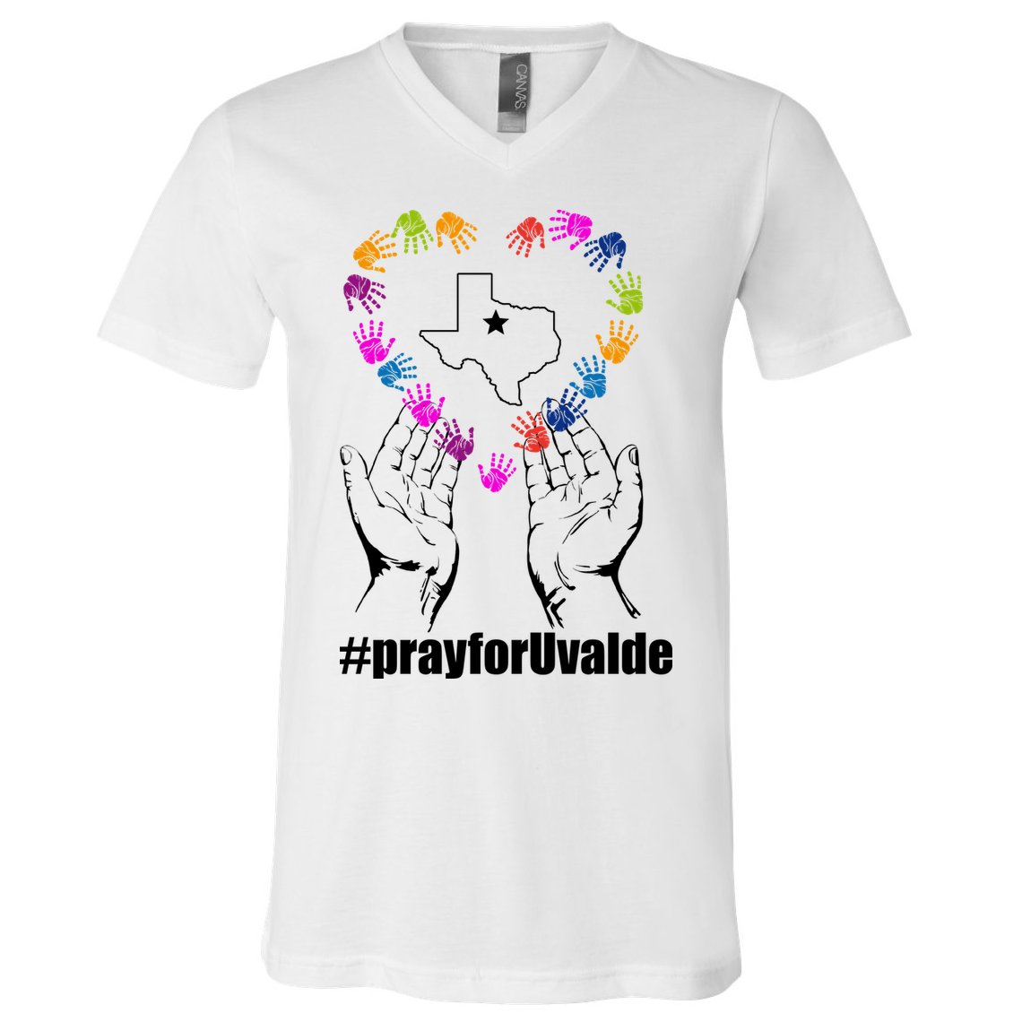 Pray For Uvalde Colorful Handprints V-Neck T-Shirt