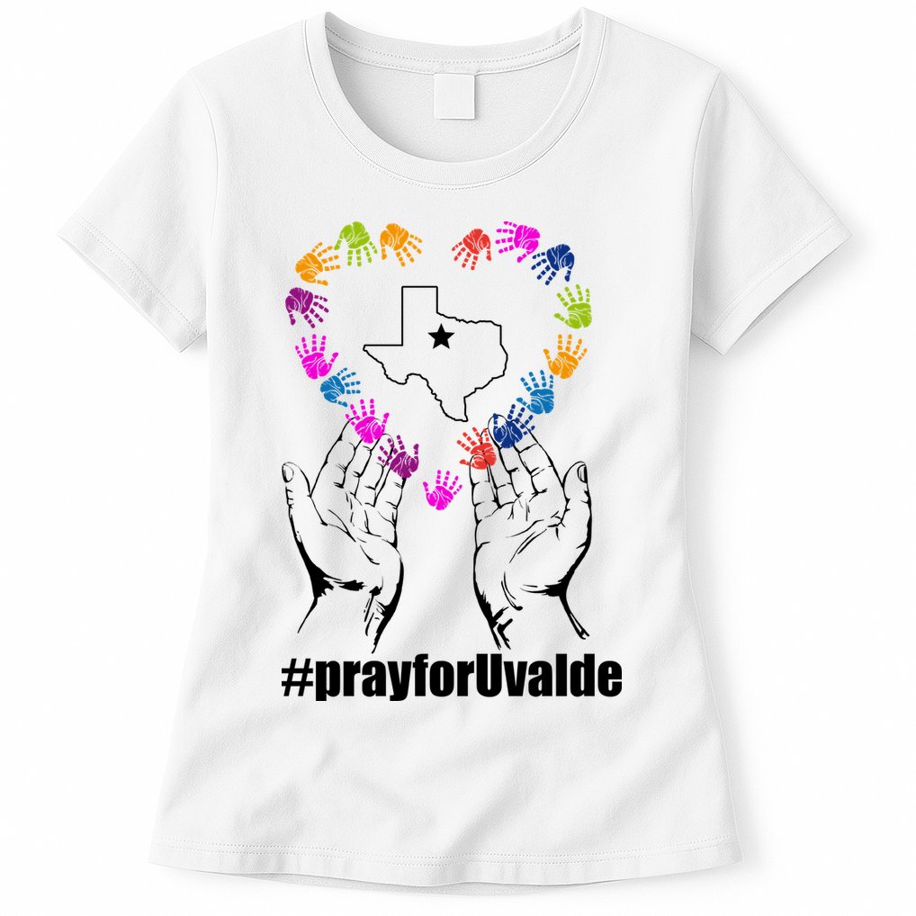 Pray For Uvalde Colorful Handprints Womens T-Shirt