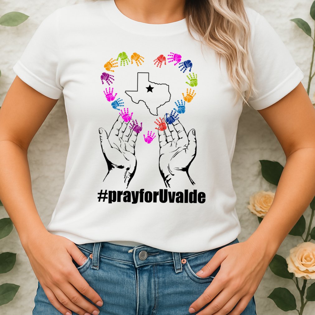 Pray For Uvalde Colorful Handprints Womens T-Shirt