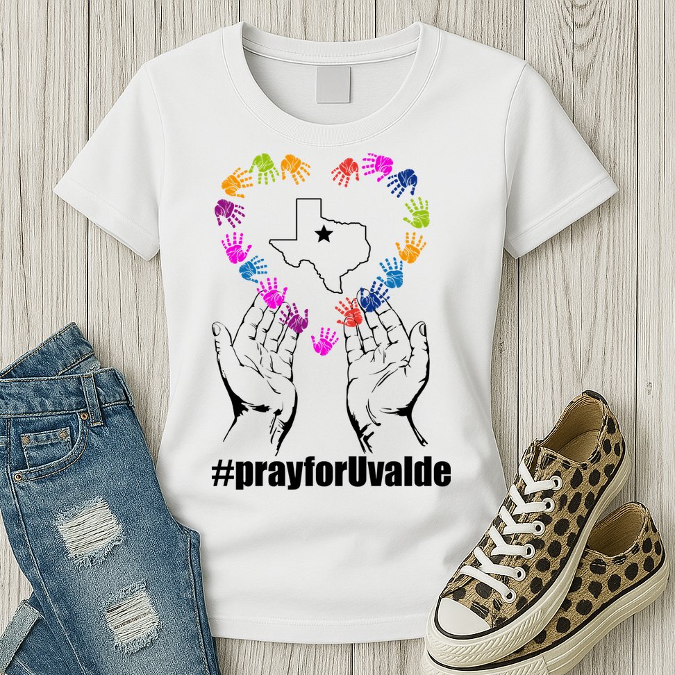 Pray For Uvalde Colorful Handprints Womens T-Shirt