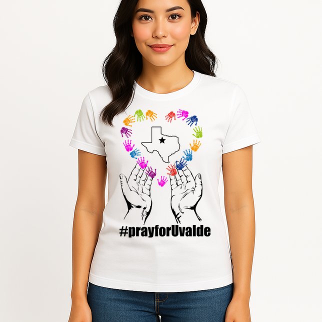 Pray For Uvalde Colorful Handprints Womens T-Shirt