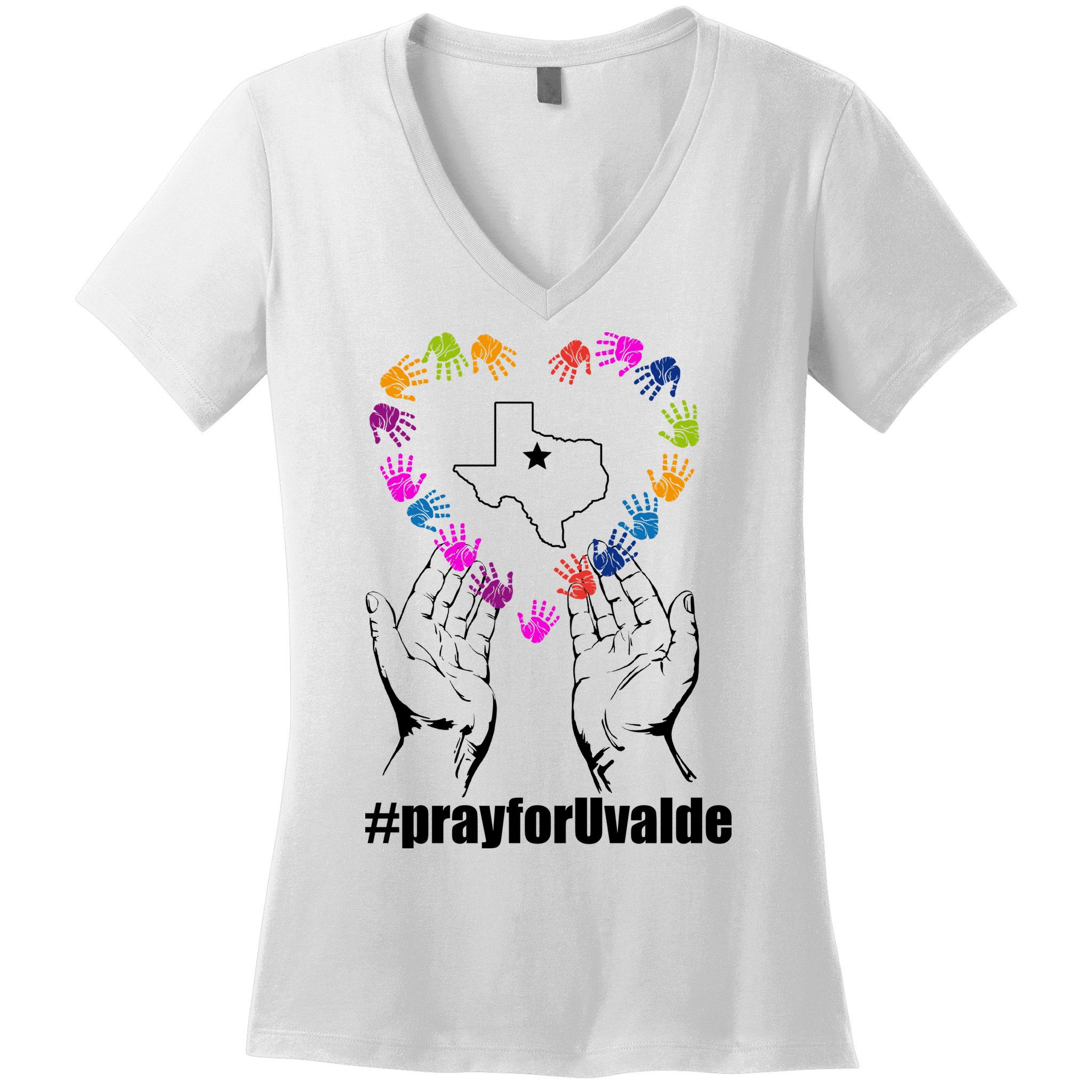 Pray For Uvalde Colorful Handprints Women's V-Neck T-Shirt