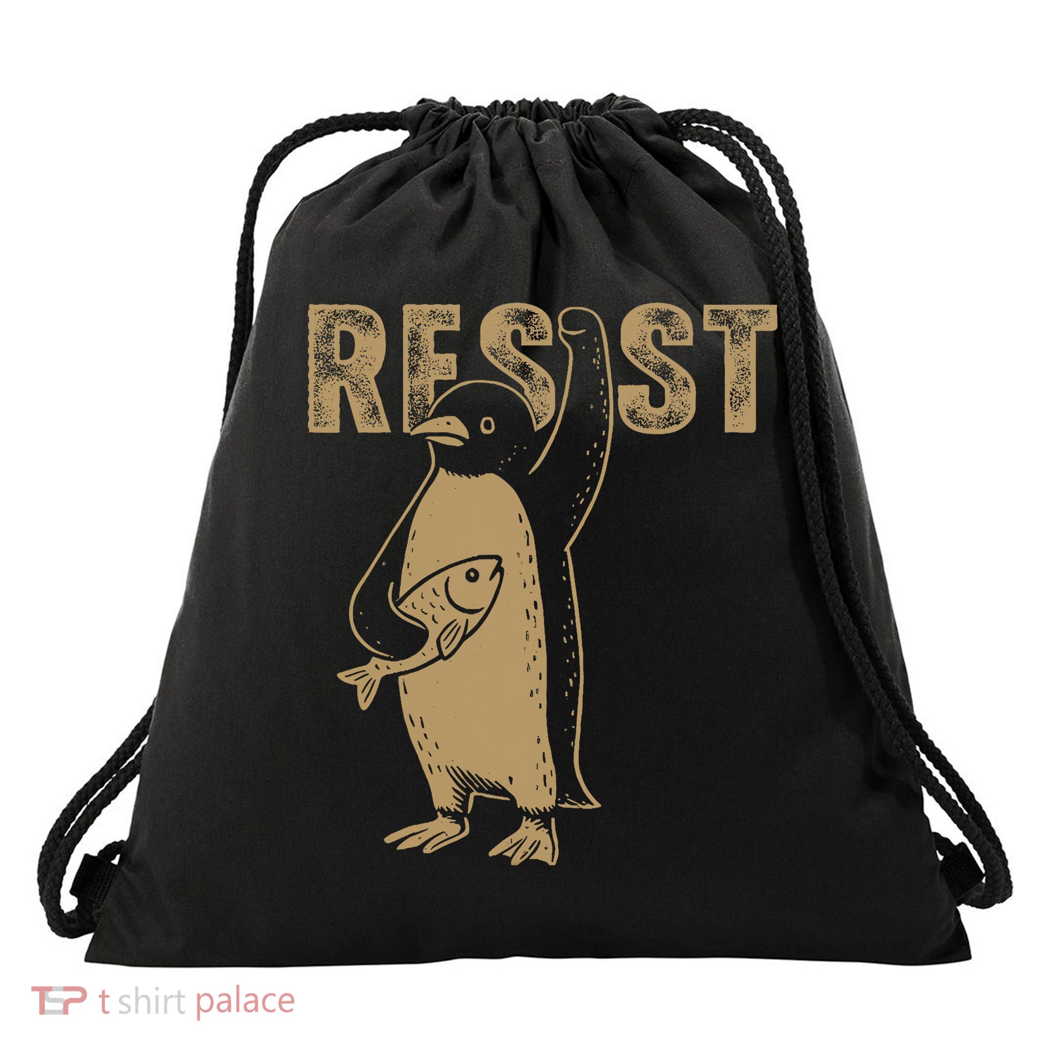 Penguin Flippers Up Resist Funny Penguins Against Trump  Drawstring Bag