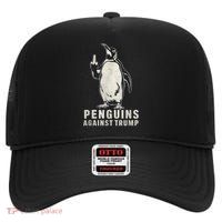 Penguin Flippers Up Middle Finger Penguins Against Trump High Crown Mesh Back Trucker Hat