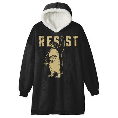 Penguin Flippers Up Resist Funny Penguins Against Trump Hooded Wearable Blanket