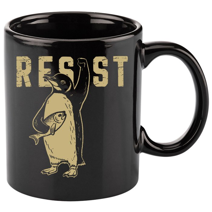 Penguin Flippers Up Resist Funny Penguins Against Trump 11oz C Handle Ceramic Mug