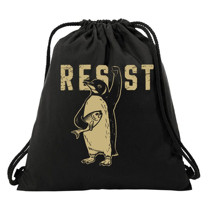 Penguin Flippers Up Resist Funny Penguins Against Trump Drawstring Bag