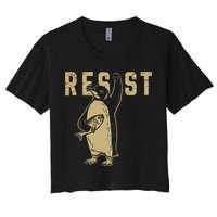 Penguin Flippers Up Resist Funny Penguins Against Trump Women's Crop Top Tee