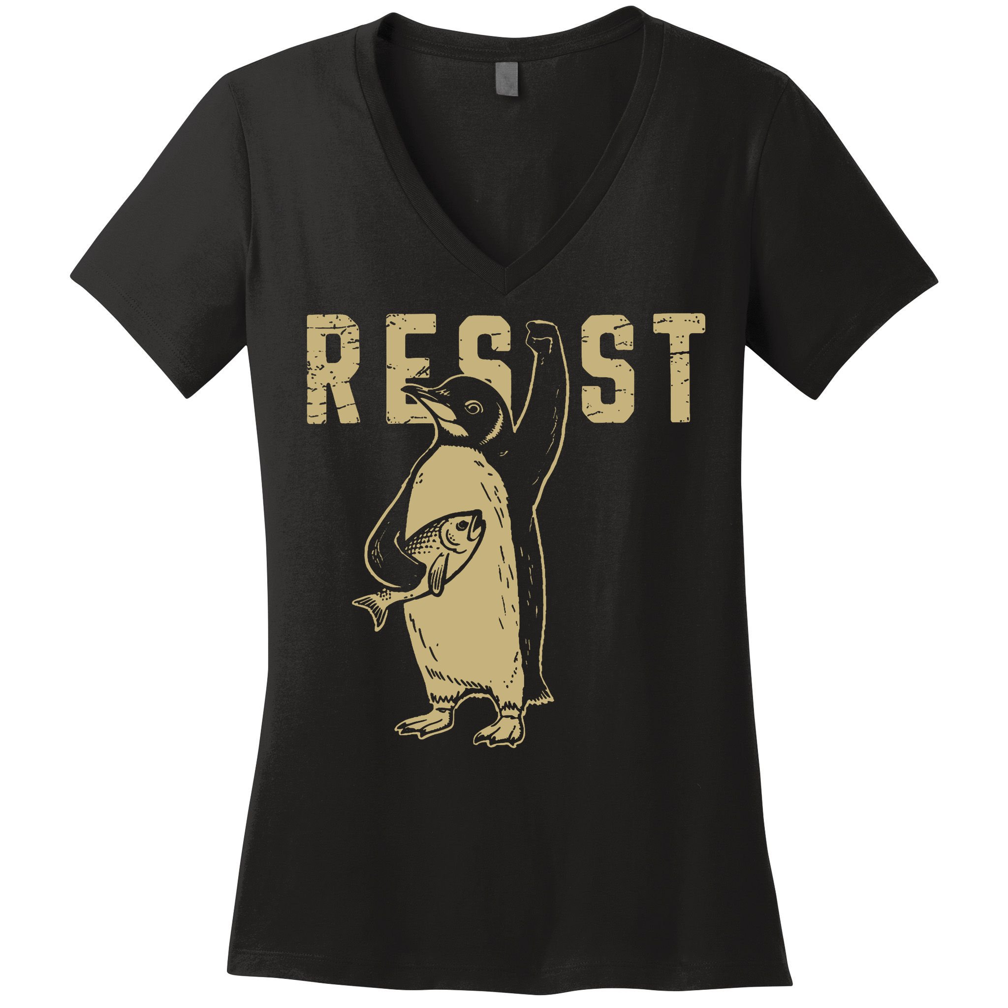 Penguin Flippers Up Resist Funny Penguins Against Trump Women's V-Neck T-Shirt