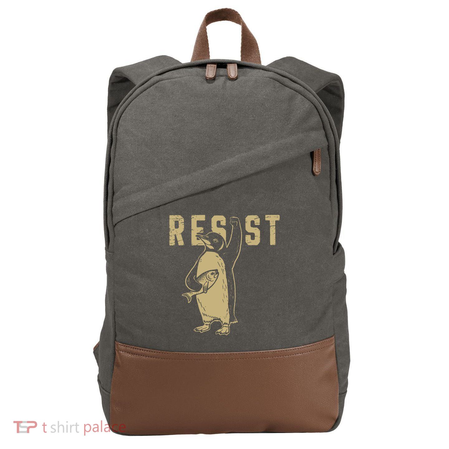 Penguin Flippers Up Resist Funny Penguins Against Trump Cotton Canvas Backpack