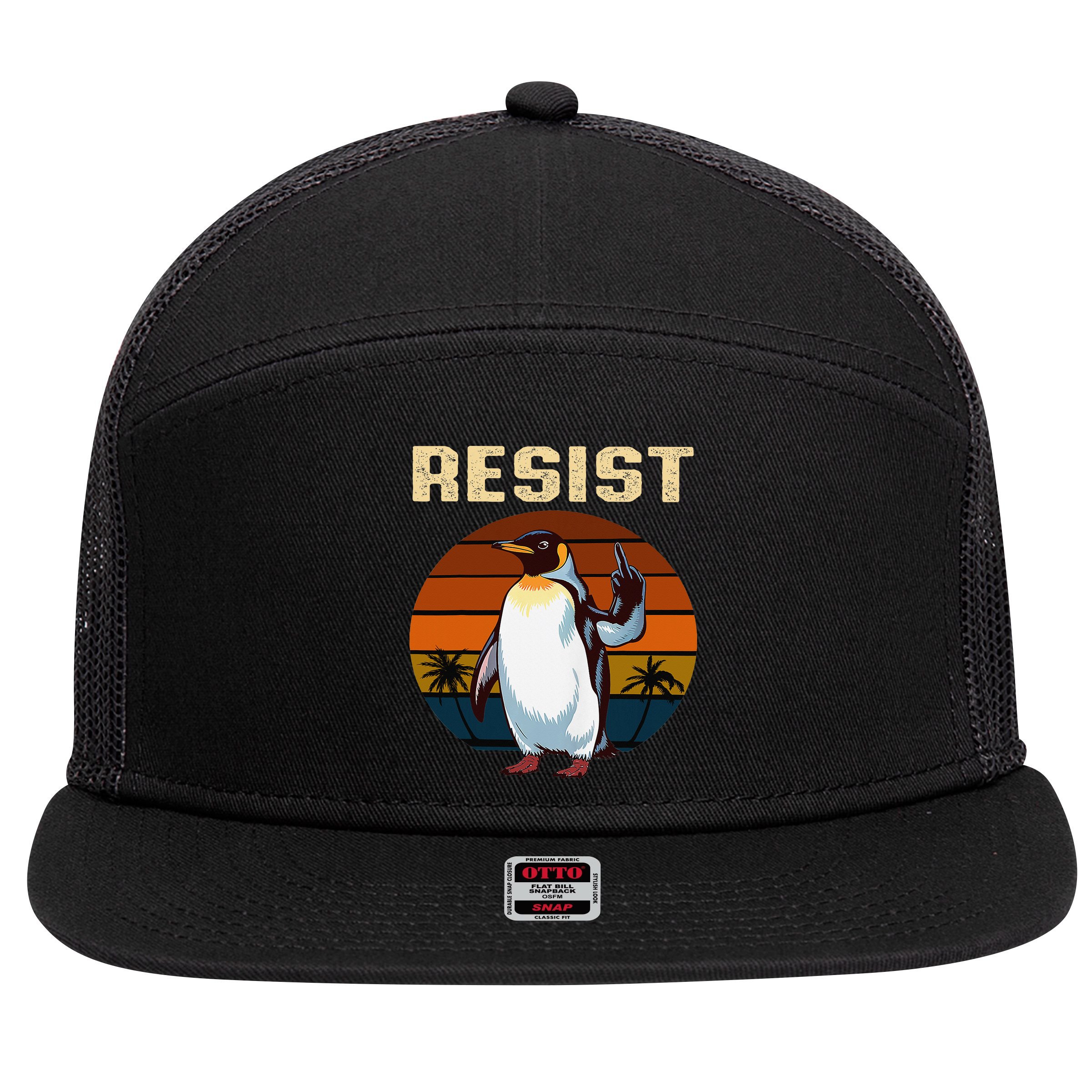 Penguin Flippers Up Resist Funny Penguins Against Trump 7 Panel Mesh Trucker Snapback Hat