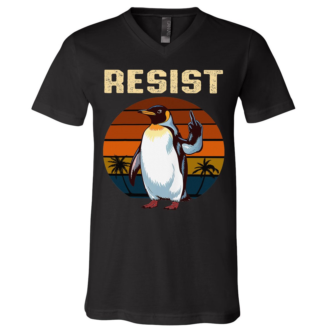 Penguin Flippers Up Resist Funny Penguins Against Trump V-Neck T-Shirt