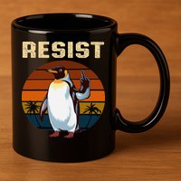 Penguin Flippers Up Resist Funny Penguins Against Trump 11oz C Handle Ceramic Mug