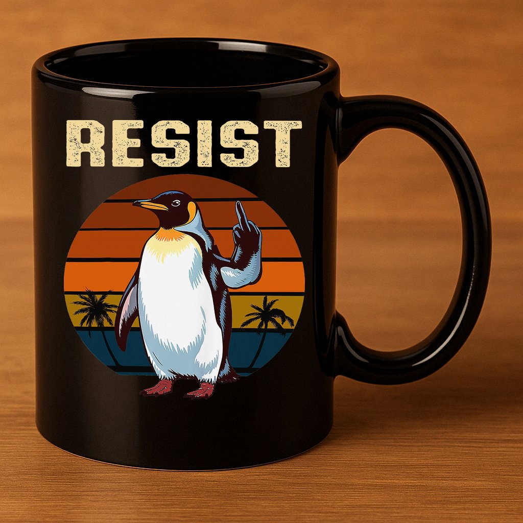 Penguin Flippers Up Resist Funny Penguins Against Trump 11oz C Handle Ceramic Mug