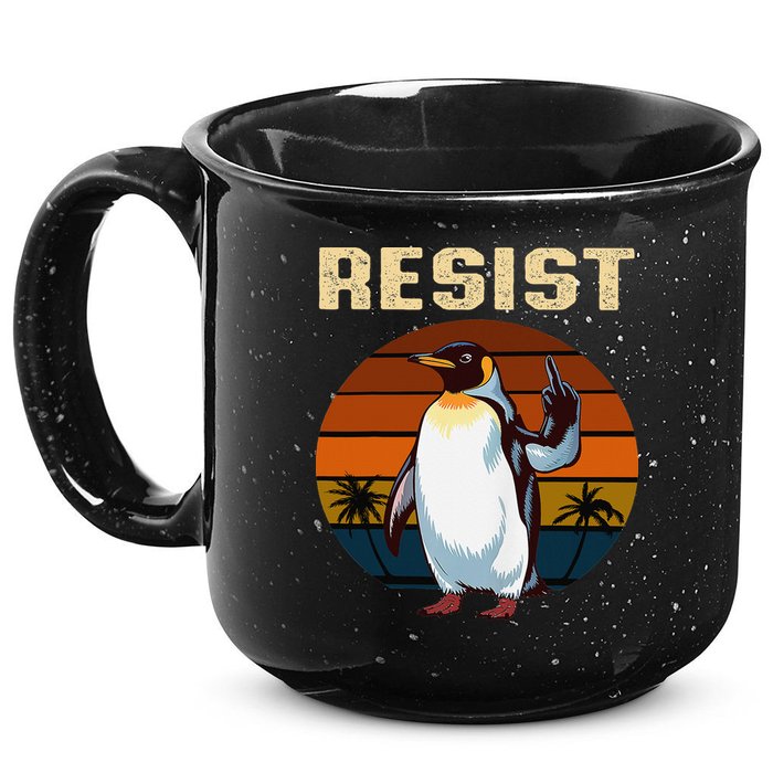 Penguin Flippers Up Resist Funny Penguins Against Trump 15oz Campfire Ceramic Mug