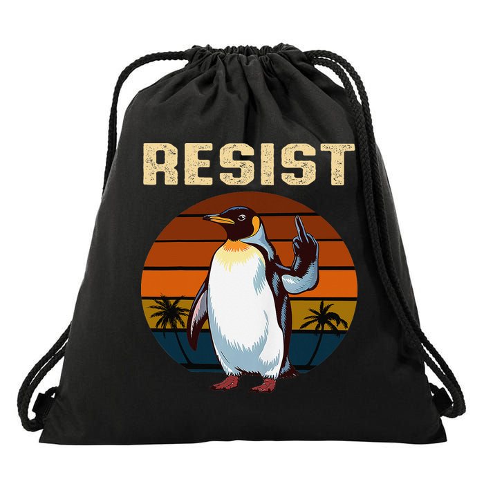 Penguin Flippers Up Resist Funny Penguins Against Trump Drawstring Bag