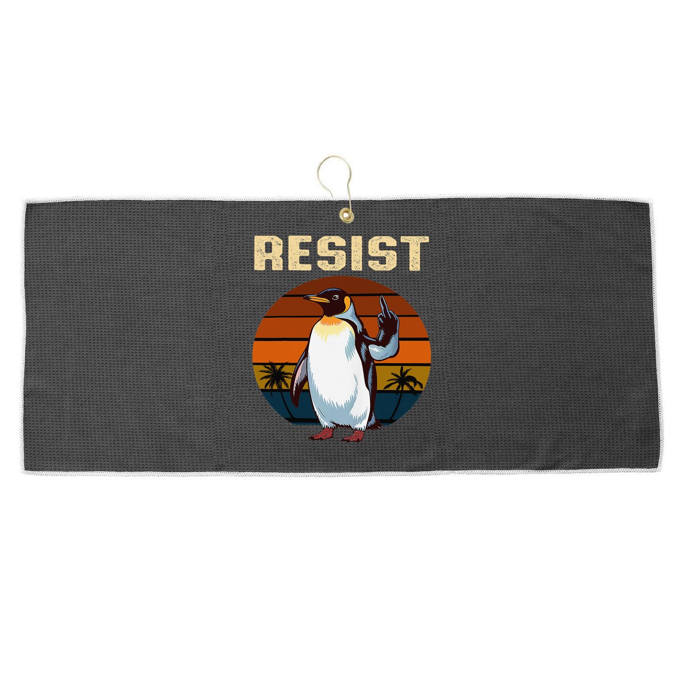 Penguin Flippers Up Resist Funny Penguins Against Trump Large Microfiber Waffle Golf Towel