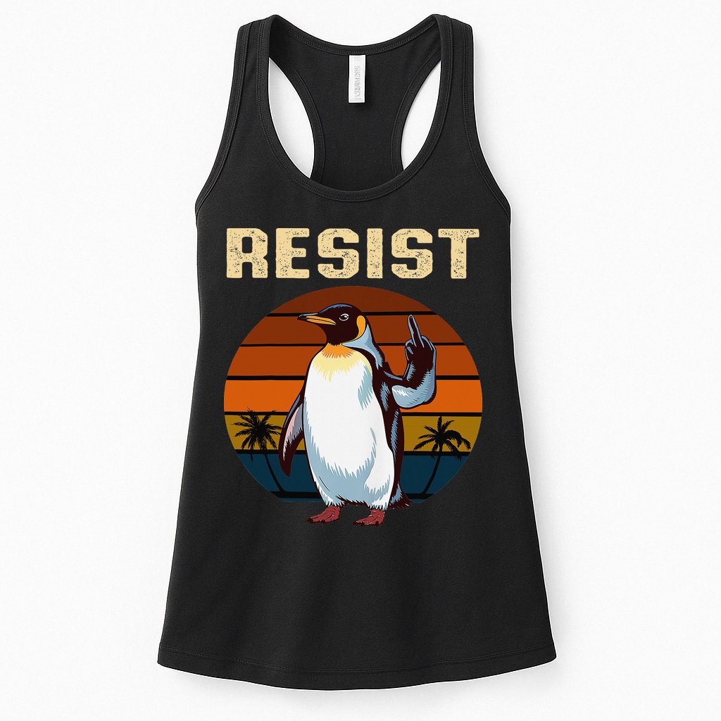 Penguin Flippers Up Resist Funny Penguins Against Trump Womens Tank Top