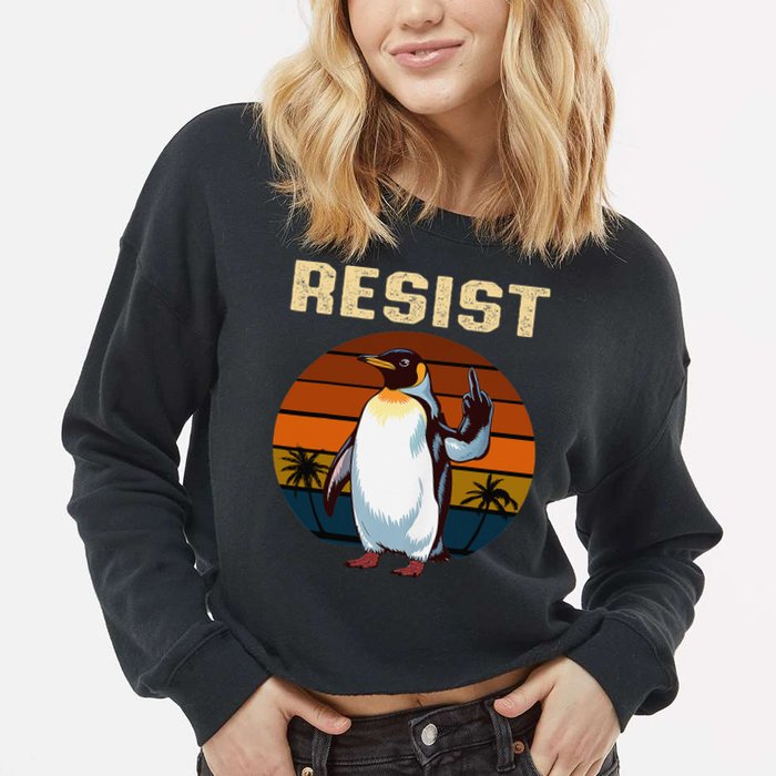 Penguin Flippers Up Resist Funny Penguins Against Trump Cropped Pullover Crew